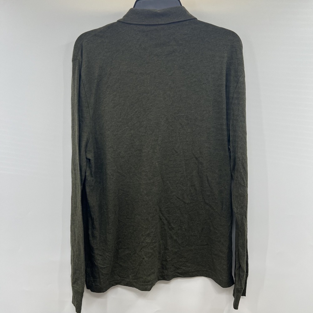 Faherty Long-Sleeve Luxe Heathered Polo Mens L 1/4 Button Olive Green Pocket EUC - Picture 8 of 12